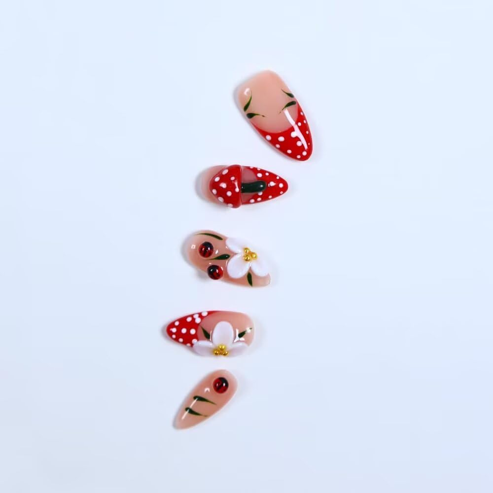 MAGLFELL Spring Press on Nails Handmade Medium Length Almond Fake Nails, 3D French Salon Painting Design False Nails, 10 Pcs Reusable ABS Material Beauty and Personal Care MAGLFELL
