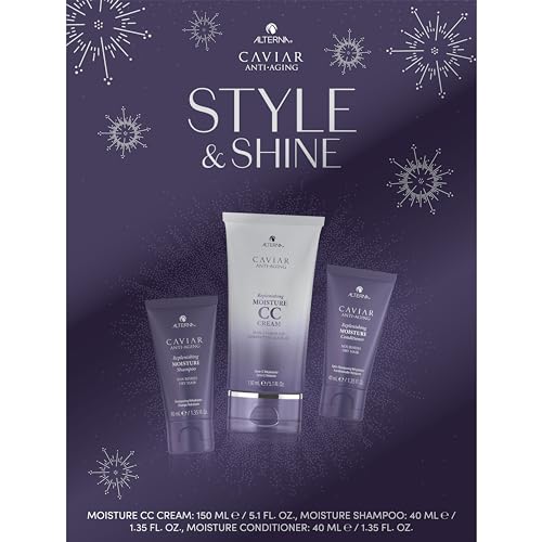 CAVIAR Anti-Aging Style & Shine Replenishing Moisture Gift Set |CC Cream 5.1oz, Travel Size Moisture Shampoo and Conditioner Set | Leave-In Hair