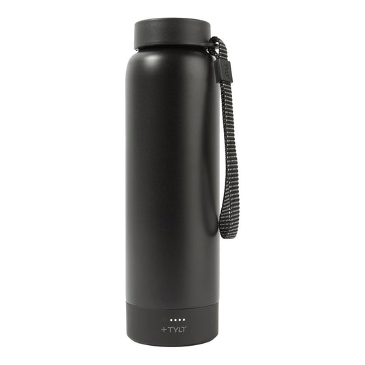 TYLT Power Bottle 2.0 24oz Stainless Steel Wide Mouth Water Bottle Removable 5700mAh Magnetic Portable Power Bank Dishwasher Safe Cup Holder