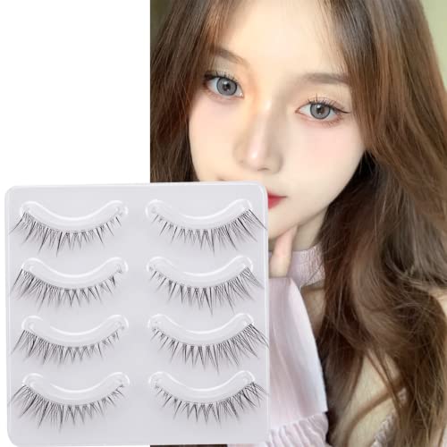 Miz Barn Daily Lashes 4 Pairs Natural Look False Eyelashes, Natural Soft Lightweight Comfortable Short Lashes Strip Cross Clear Band Handmade False