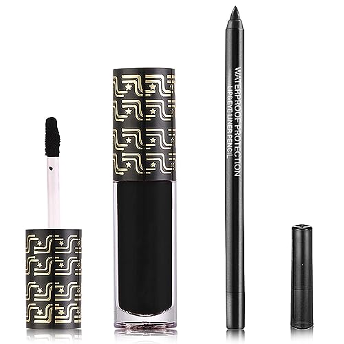 Black Matte Lipstick,2 Pcs Black Matte Lip Liner and Liquid Lipstick Set,Waterproof Long Lasting Lip Gloss Stain,Matte Liquid Lipstick