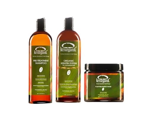 KERARGANIC Formaldehyde-Free Organic Keratin Treatment Set (32 oz/946 ml) - Natural Ingredients, Eliminate Frizz, Reduce Volume, Repair Damaged Hair