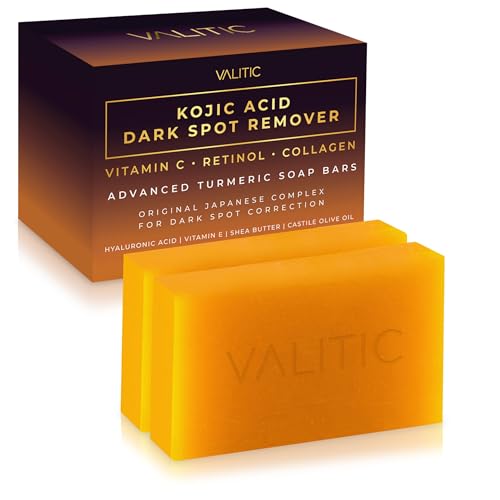 VALITIC Kojic Acid Dark Spot Remover Soap Bars with Vitamin C, Retinol, Collagen, Turmeric - Original Japanese Complex Infused with Hyaluronic Acid