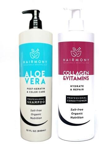 Hairmony Professional Post-Keratin & Color Care Kit, Aloe Vera Shampoo 32 fl.oz. + Collagen & Vitamins Conditioner 32 fl.oz Beauty & Personal Care Hairmony