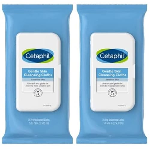 Cetaphil Face and Body Wipes, Gentle Skin Cleansing Cloths, 25 Count (Pack of 2), for Dry, Sensitive Skin, Flip Top Closure, Great for the Gym