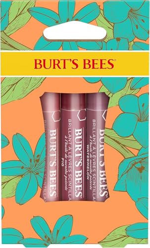 Burt's Bees Lip Balm Spring Gifts, 3 Nourishing Lip Care Shimmers for All Day Glow, Kissable Color Spring Gift Set -Peony, Fig & Rhubarb (Packaging