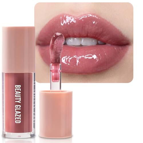 Beauty Glazed Rose Nude Tint Glass Shine Lip Oil Gloss - High Pigment Hydrating Lip Serum Jelly Lip, Non-Sticky Mirror Glazed Finish, Smooths Lip Beauty and Personal Care Beauty Glazed Default Title