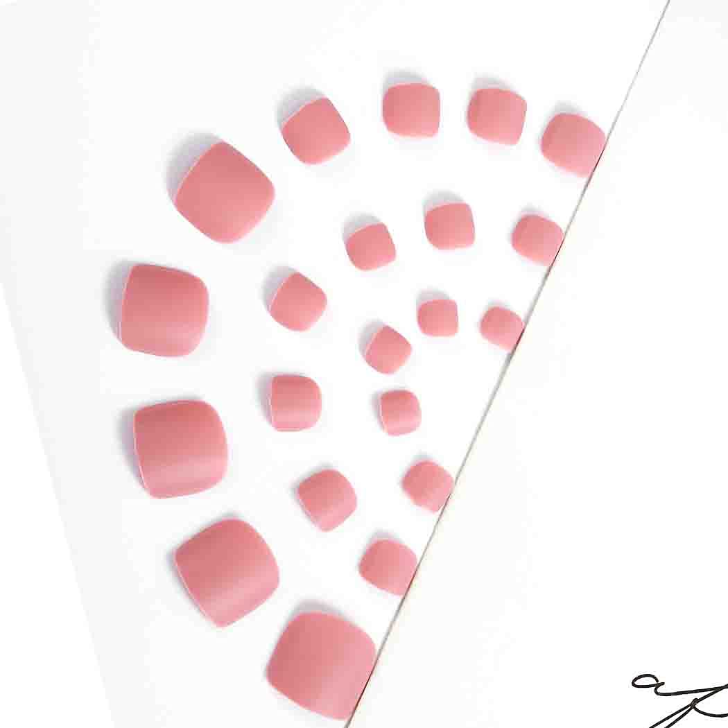 Outyua Pink Press on Toe Nails Matte Square Fake Toenails Short Solid False Toes Nails with Designs Acrylic Cute Artificial Beach Full Cover Toenail