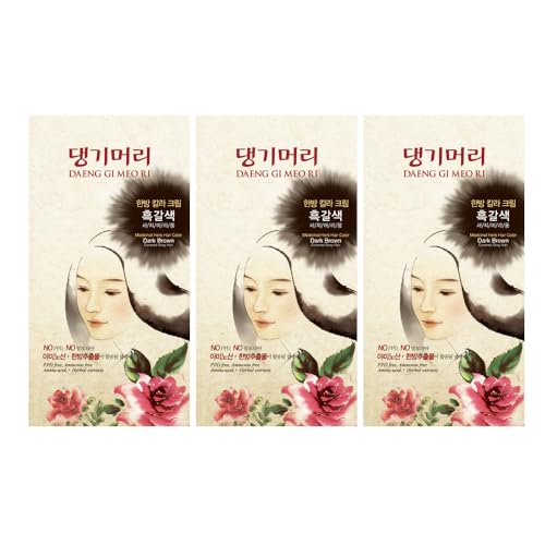 Daeng Gi Meo Ri - Korean Herbal Hair Dye Color Cream [Dark Brown] (3 PACK) - PPD-Free Gray Coverage, Hair Protection, High-Keratin Formula, 5 Oz