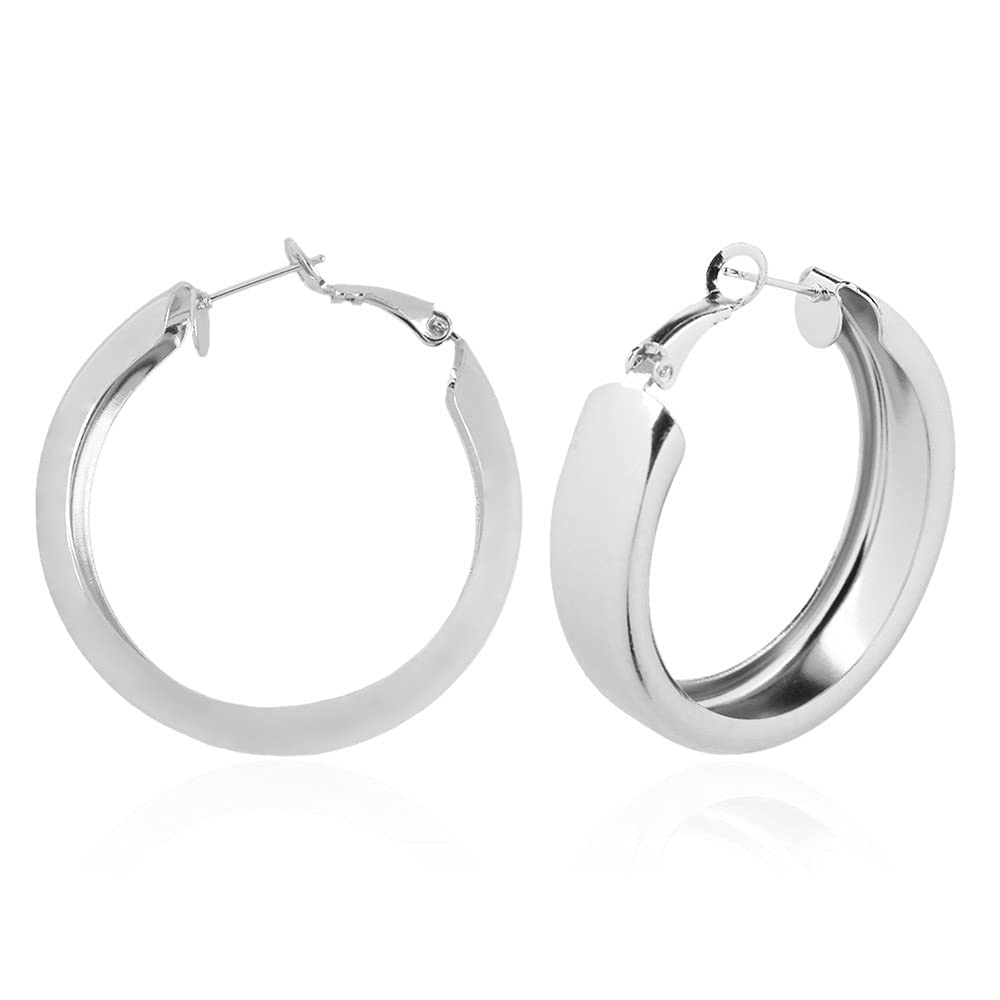 JWICOS Silver Lightweight Chunky Hoop Earrings for Women Tube Acrylic Large Round Open Loop Earrings (Silver)