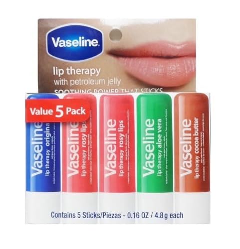 Vaseline Lip Therapy 5-Piece Lips Set Value Pack 0.16 oz. / 4.8g each (1 Original, 2 Rosy, 1 Cocoa, 1 Aloe)