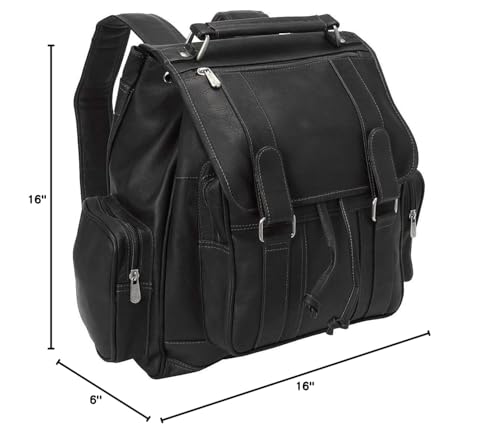 Piel Leather Double Loop Flap-Over Laptop Backpack, Black, One Size