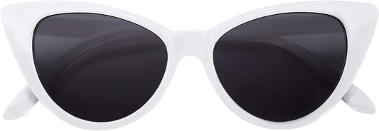 OWL Cat Eye Sunglasses for Women Retro Vintage 1950s - White Frame Smoke Lens