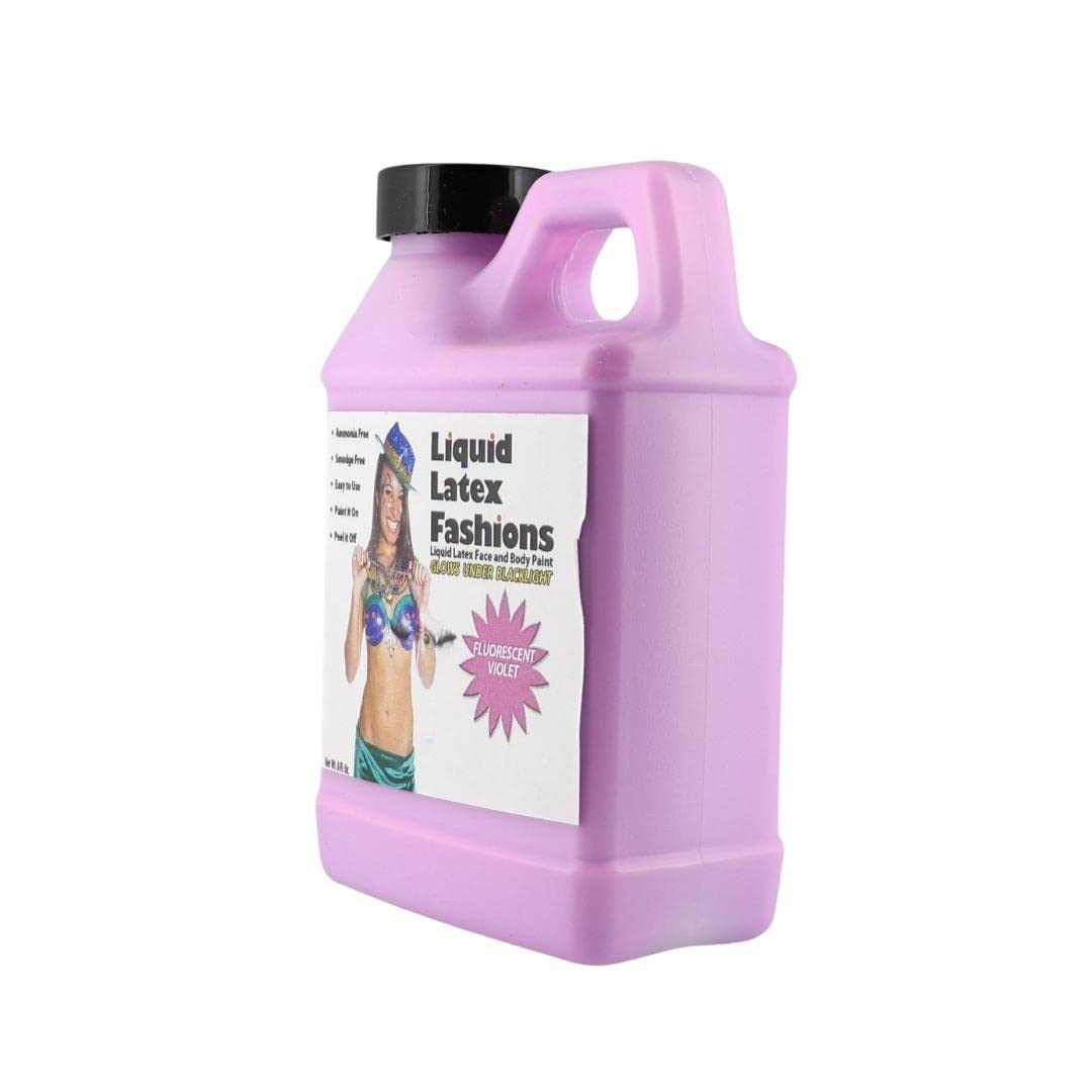 Fluorescent Violet 8 Oz - Liquid Latex Face and Body Paint, Black Light UV Reactive GLOW, Ammonia Free, Perfect for Halloween Costume, Cosplay