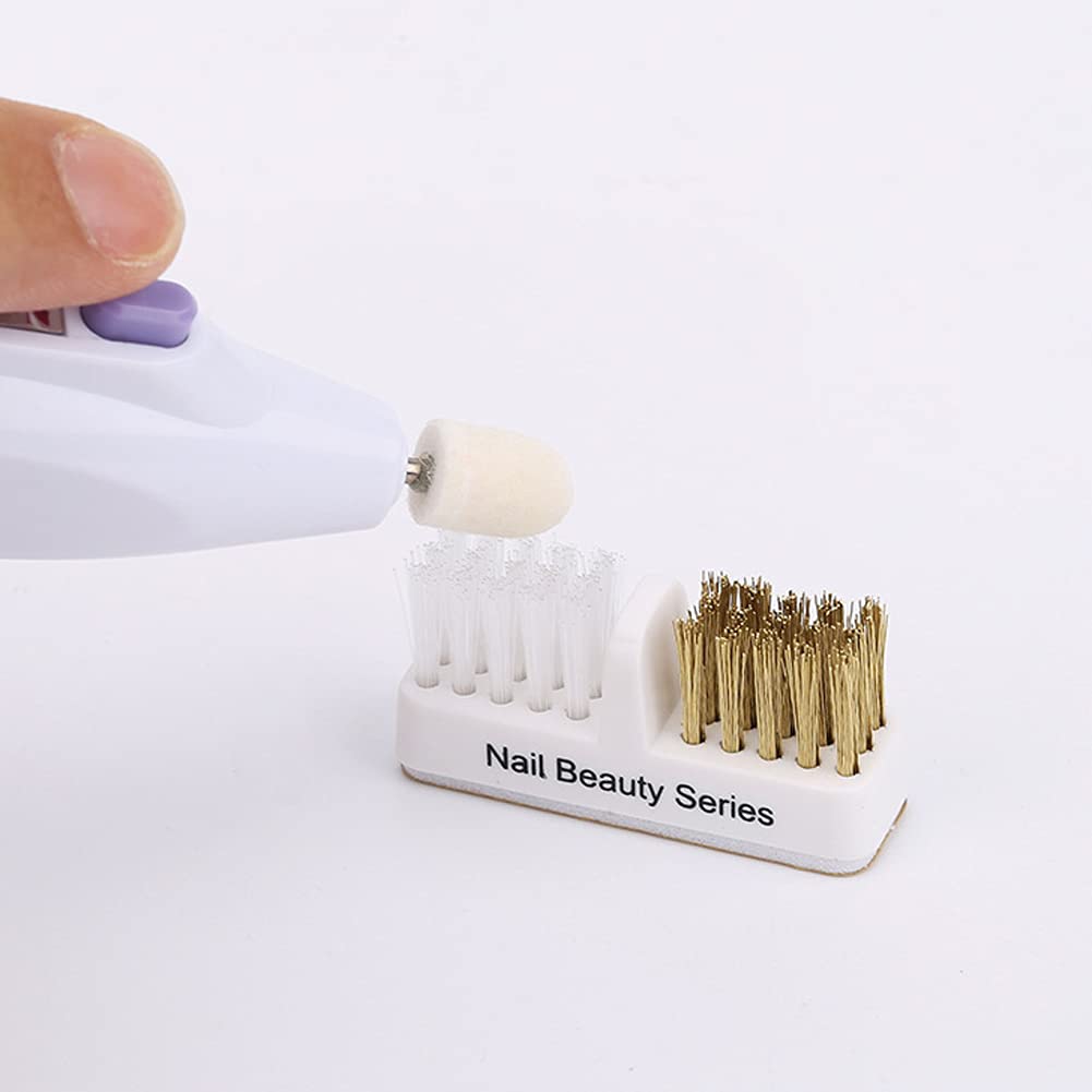 2Pcs Nail Art Drill Bit Cleaning Brushes 2-in-1 Copper and Soft Brushes Nail Art Tools for Nail Salon or Home Use, White