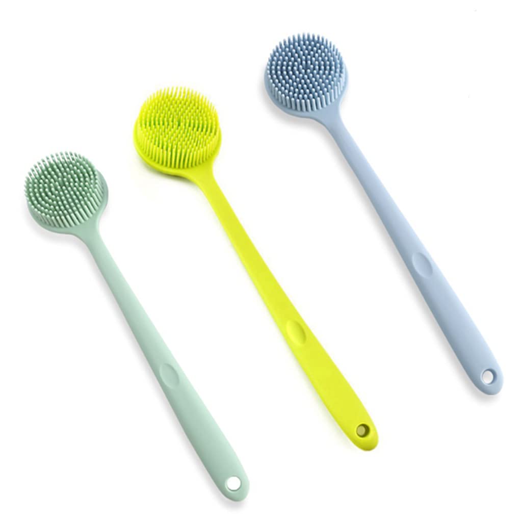 Double Sided Silicone Back Scrubber Bath Shower Long Handle Body Massage Brush Beauty and Personal Care lazyfun