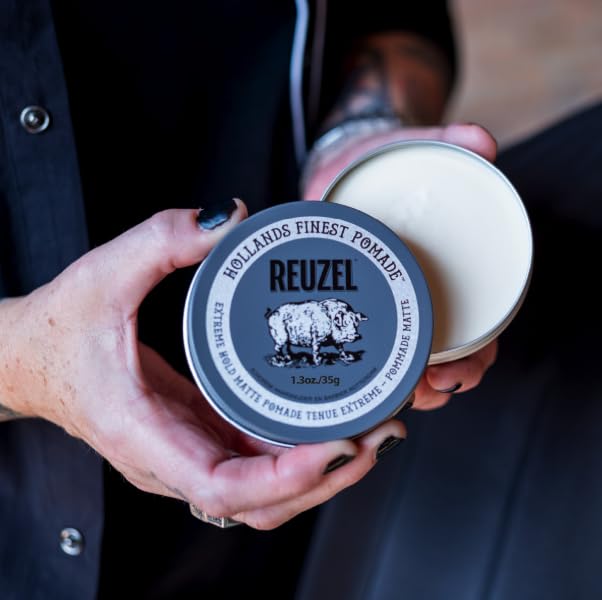 REUZEL Extreme Hold Matte Pomade, Strongest All Day Hold, Water Soluble Styling, Matte Finish & Flake Free, Easy To Wash Out, For All Hair Types