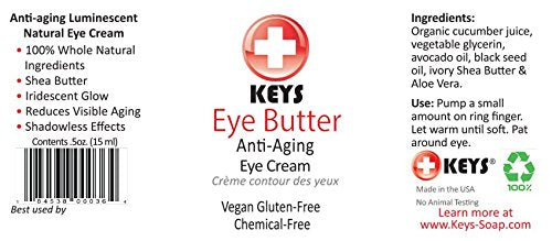 Keys Eye Butter Luminescent Natural, Vegan, Chemical-Free Moisturizing Eye Cream for Sensitive Skin in Airless Travel Pump - with Whole Cucumber