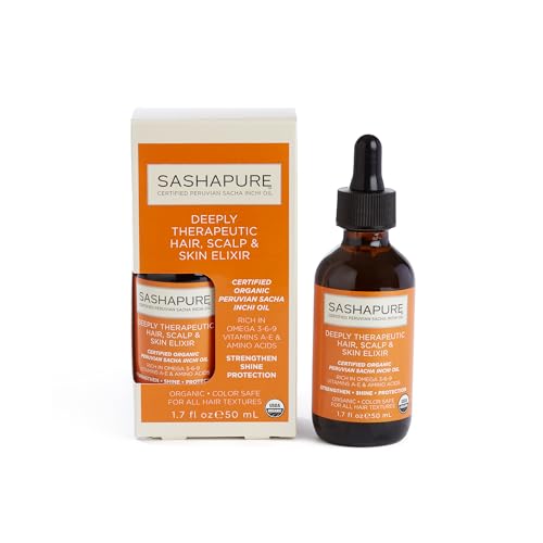 SASHAPURE Deeply Therapeutic Hair Scalp & Skin Elixir, Organic Hair Serum with Sacha Inchi Oil - Strengthen, Shine, Protection, 1.7 fl.oz.