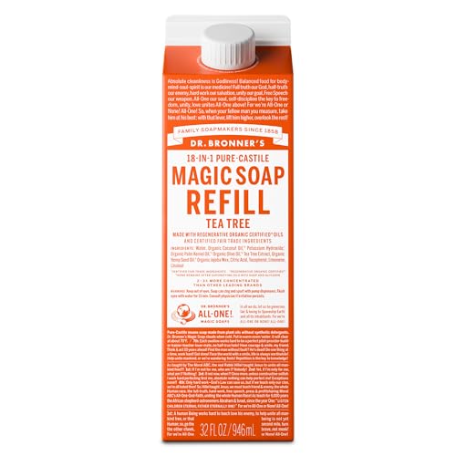 Dr. Bronner's Magic Soap-Pure-Castile Liquid Soap Refill (Tea Tree, 32 ounce, 1-Pack)-Regenerative Organic Certified Oils, For Body, Hair, Laundry