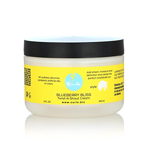 Curls Blueberry Bliss Twist-N-Shout Cream - 8 oz, for the Perfect Twist Outs and Braid Outs, for All Natural Types, Adds Sheen, Moisture,
