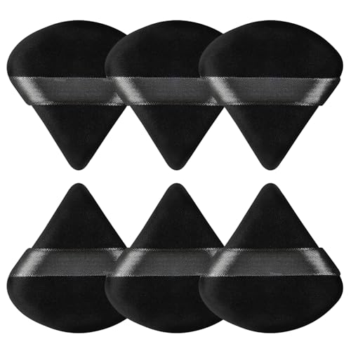 Pimoys 6 Pcs Powder Puff, Face Soft Triangle Makeup Puff Velour Makeup Sponge for Loose Powder (Black) Beauty and Personal Care Pimoys Default Title