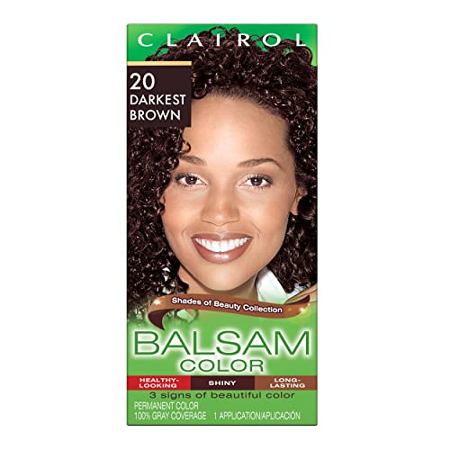 Clairol Balsam Permanent Hair Dye, 020 Darkest Brown Hair Color, Pack of 1