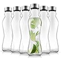 JoyJolt Spring Glass Water Bottles Set of 6-18 oz Glass Bottles with Stainless Steel Caps - Glass Drinking Bottles with Leakproof Lids - Reusable