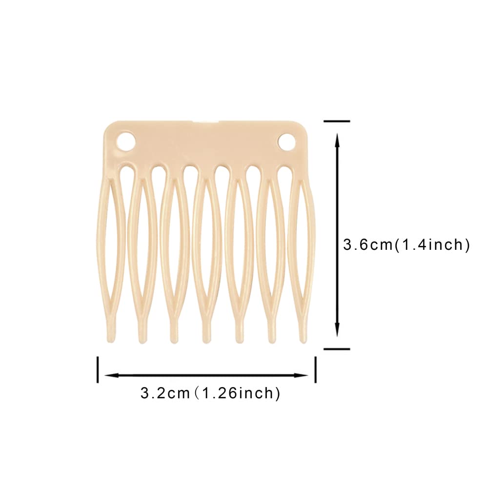 50 Plastic Wig Combs - 7-Teeth Hair Clips for Wig Making and Accessorizing (Blonde)