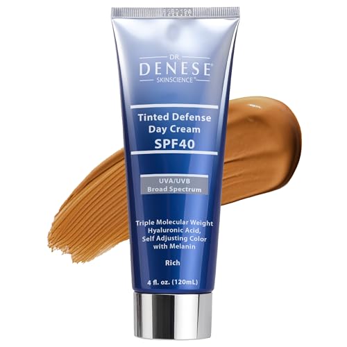 Dr. Denese SPF 40 Defense Day Cream (Rich) 4 oz - Tinted Moisturizer and Daily Sunscreen for Radiant Hydrated Skin - BB Cream with Antioxidants
