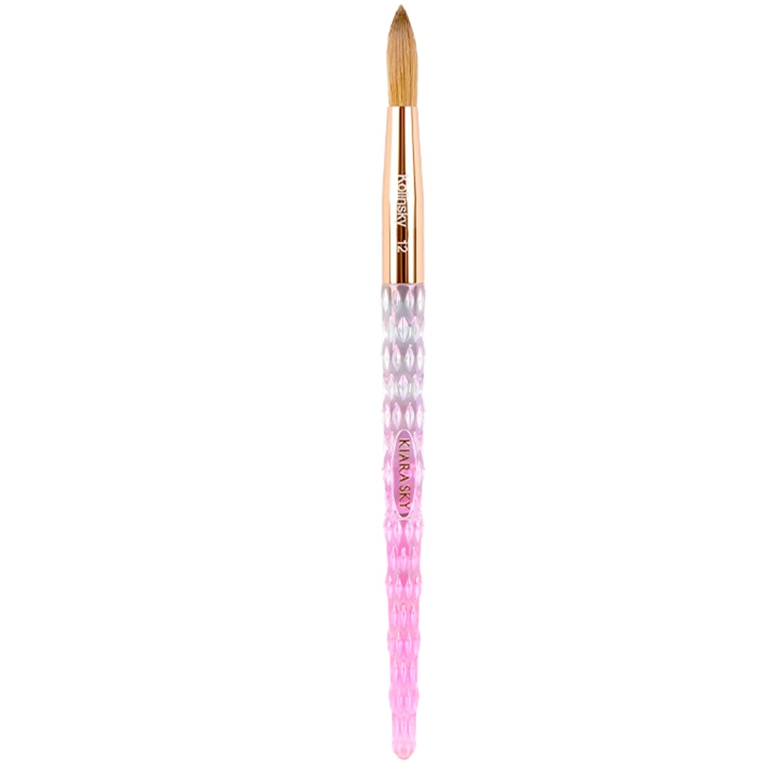 Kiara Sky Acrylic Brush #12 - Pink | 100% Pure Kolinsky | Crystal Cut Handle and Acetone Resistant