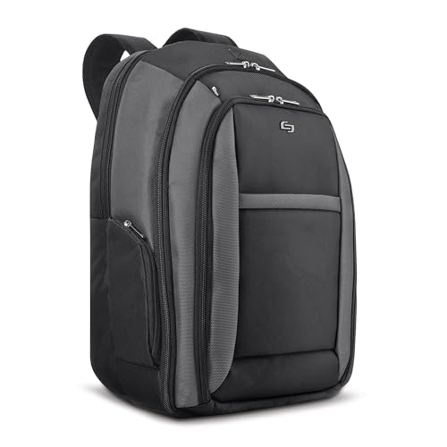Solo New York Laptop Backpack for Women & Men -Carry On Bookbag for Travel & Work, Lightweight Bag, Removable Laptop Sleeve, Padded Straps, Fits 16" Computer - Metropolitan, Black & Grey