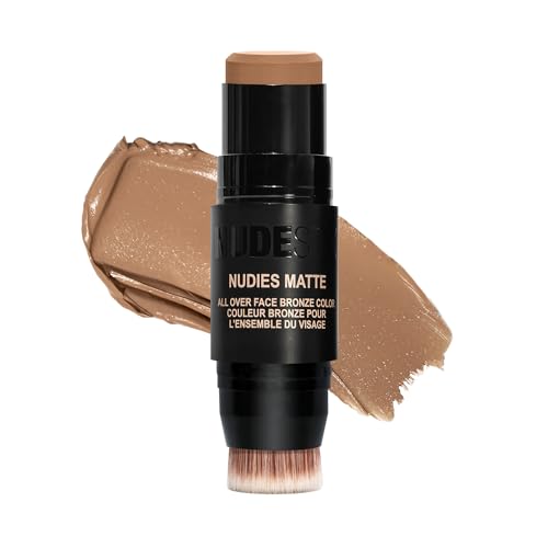 Nudestix Nudies Bronze All Over Matte Bronzing Stick - 3-in-1 Cream Bronzer for Cheeks, Eyes & Lips with Built-In Brush | Natural Contour & Sun-Kissed