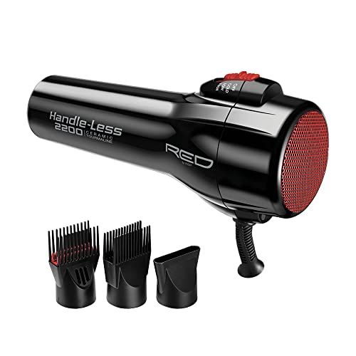 RED by Kiss Handle-Less 2200W Ceramic Tourmaline Hair Dryer, 3 Heat Settings, Pro Blow Dryer with Comb Attachment, Ionic for Frizz-Free Shine