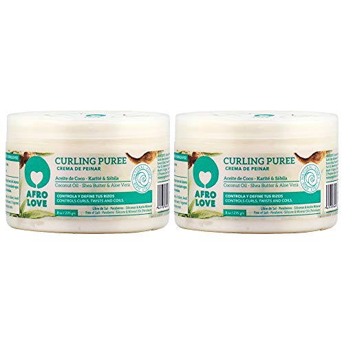 Afro Love Curling Puree 8oz (Pack of 2) Curl Cream for Defining Curls, Twists & Coils - Frizz Control, Hydrating & Moisturizing - Sulfate-Free