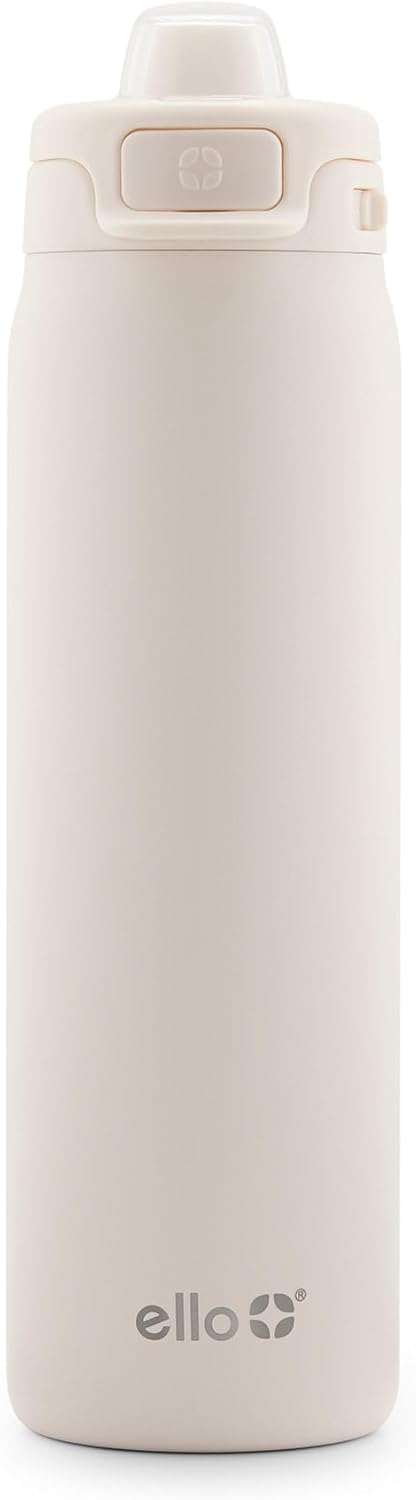 Ello Pop & Fill 32oz. 2-Pack Stainless Steel Water Bottle with QuickFill Technology, Dunes/Charcoal