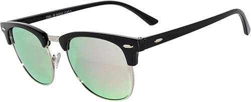 Half Frame Sunglasses Black Silver Metal Frame Silver Mirror Lens