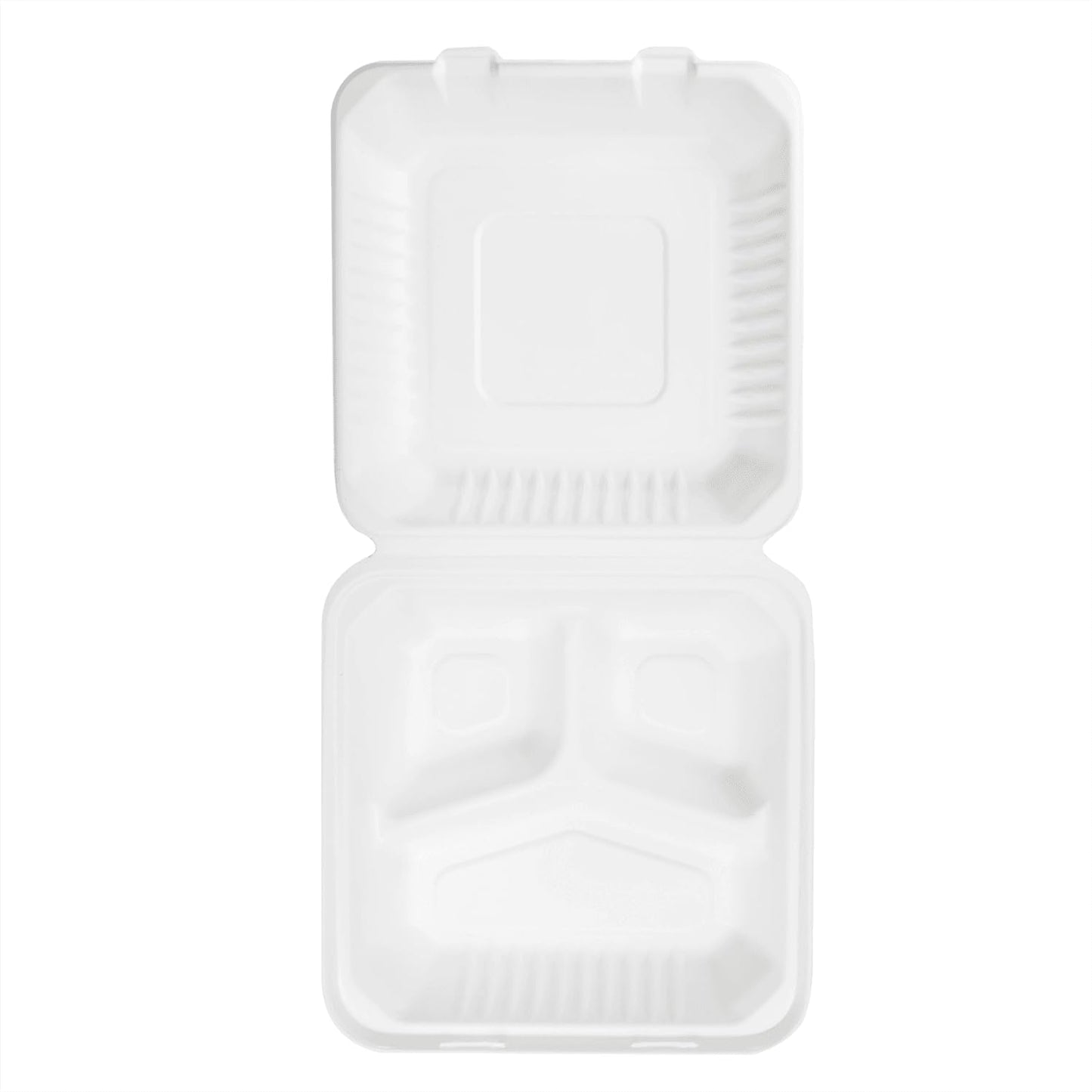 KARAT EARTH Clamshell Take Out Food Containers [9"x9", 200 ct ] 3 Compartments | Compostable To Go Containers, Natural Biodegradable Bagasse | White