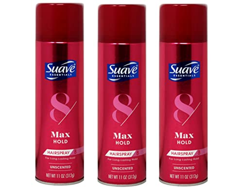 Suave Hairspray Max Hold 8 Unscented 11 Ounce (Pack of 3)