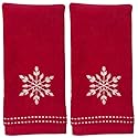 Serafina Home Christmas Bath Fingertip Towels, Red with White Embroidered Snowflake, 2 Piece Set, 12 x 18 inches, 100% Cotton,for bathrooms & Kitchens