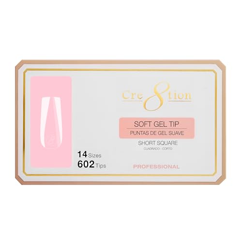 Cre8tion Soft Gel Nail Tips, Short Square Shape, 602 Tips in 14 Sizes (00-9) for Professional Nail Extensions Beauty & Personal Care Cre8tion