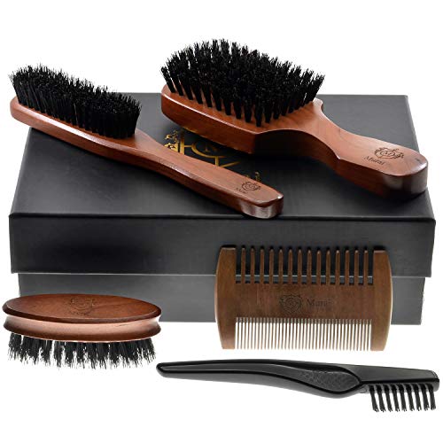 Murai Beard Kit for Men Gift Set Mens Beard Grooming Kit - Military Paddle Hair Brush, Large Handle Beard Brush, Pocket Sized Oval Beard Brush, Wood
