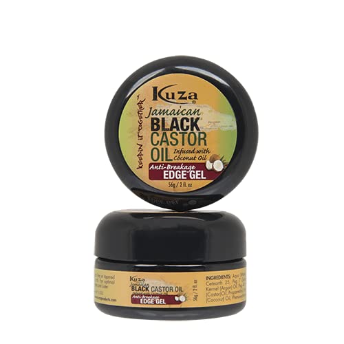 Kuza Jamaican Black Castor Oil Anti-Breakage Edge Gel - Infused with Coconut Oil - for Dry, Fragile Hair, 2 oz