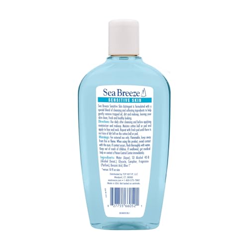 Sea Breeze Astringent Sensitive Skin - Facial Cleanser with Natural Oils for Deep Pore Cleansing and Acne Control - Refreshing Face Cleanser - 10 oz