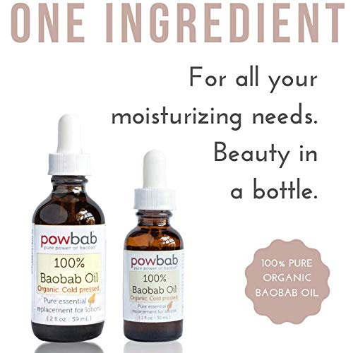 powbab 100% Baobab Oil Cold Pressed, Raw Essential Organic Body Oil for Hair and Nail. Face Cleansing Skincare Moisturizer from Baobab Seeds. African
