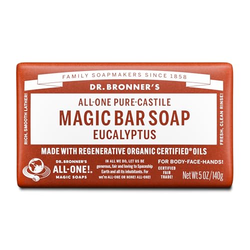 Dr. Bronner’s - Pure-Castile Bar Soap (Eucalyptus, 5 ounce) - Made with Organic Oils, For Face, Body and Hair, Gentle and Moisturizing, Biodegradable