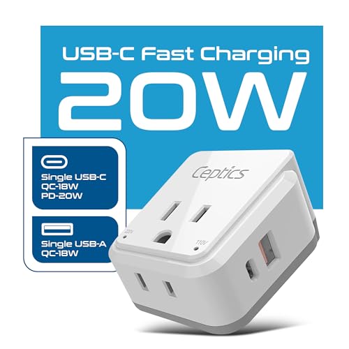 Ceptics Chile, Italy Travel Plug Adapter Set – US to Type C/L with 2 Outlets, USB & USB-C 20W PD, QC 18W, SWadAPt Attachments, PAK-IT