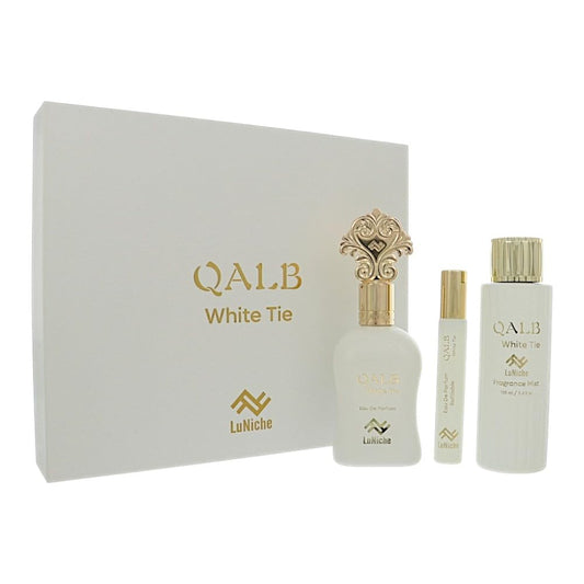 LUNICHE Qalb White Tie For Unisex - 3 Piece Set For Unisex: 3.4 Oz Eau De Parfum Spray, 0.3 Oz Eau De Parfum, 3.4 Oz Fragrance Mist Beauty & Personal Care LUNICHE