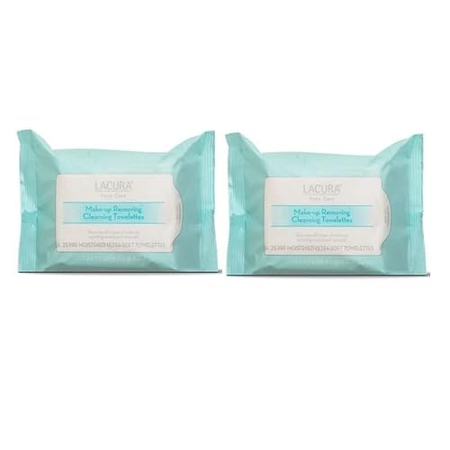 Lacura Face Care Make-Up Removing Cleansing Towelettes 7.4 x7.2in 18.8 x 18.3cm 25ct (Two Bags)
