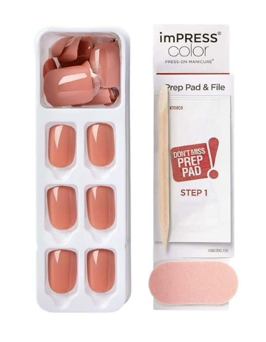 KISS Impress Color - 30 solid-colored neutral nails, adhesive strips, prep pad, mini file, and manicure stick (Caramel #85670) Beauty & Personal Care KISS